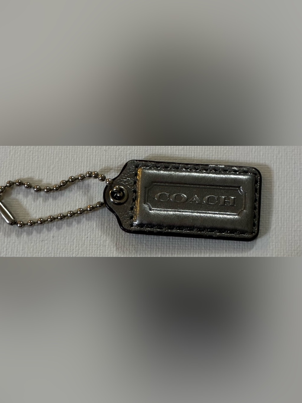COACH EIC Silver tone  Leather hang tag Key chain @2”